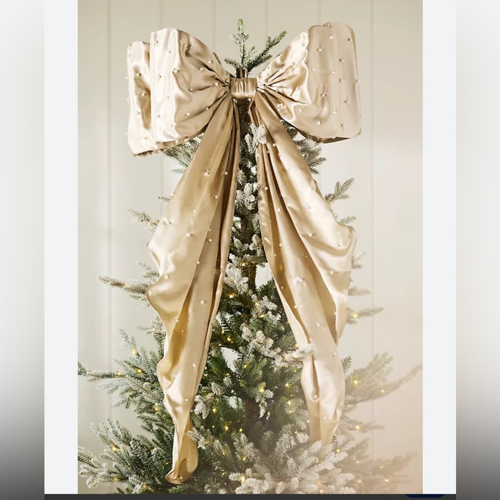 Anthropologie Pearled IVORY Satin Bow Tree Topper